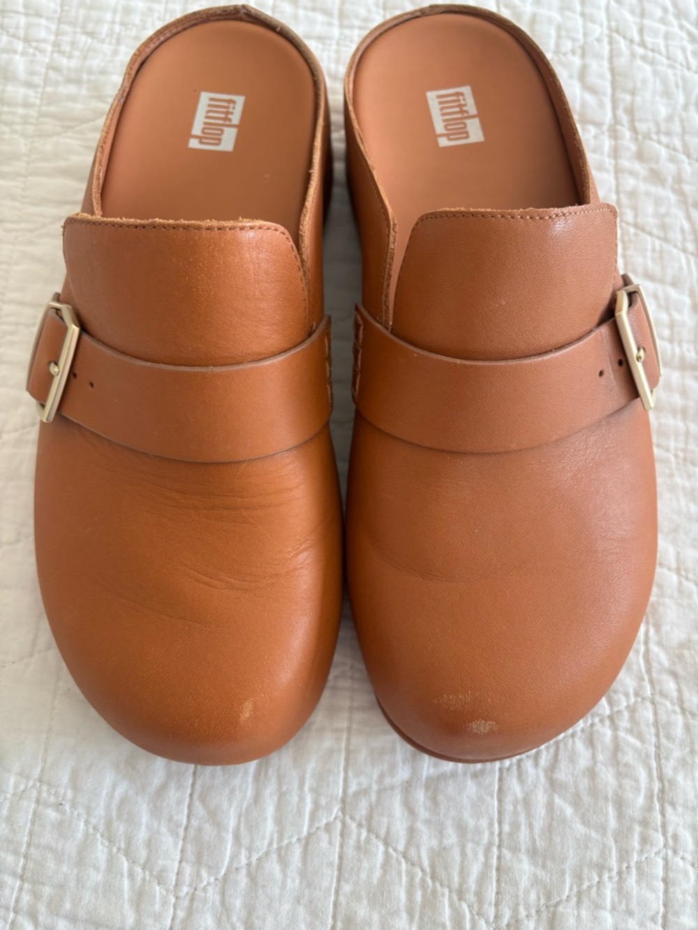 Fitflop Women’s Shuv Tan Leather Mule Slides with Buckle